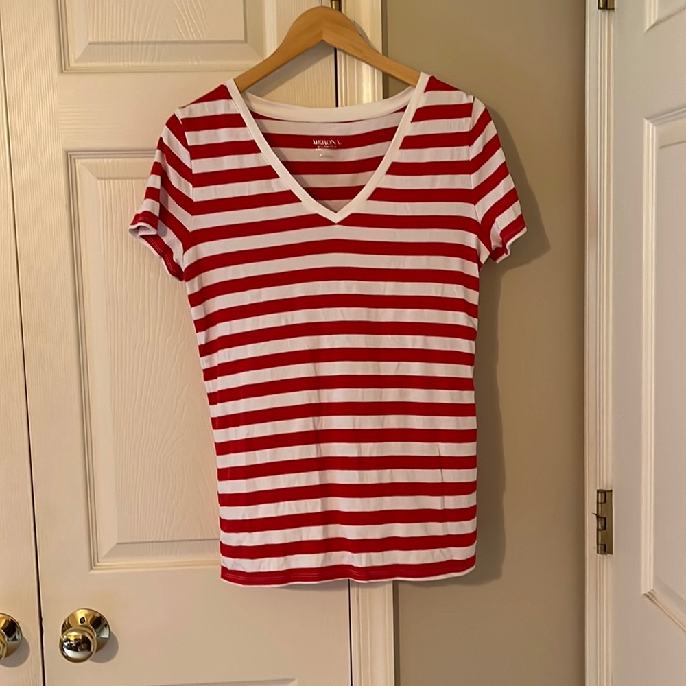 Size L Merona Red and White Striped Ultimate Tee